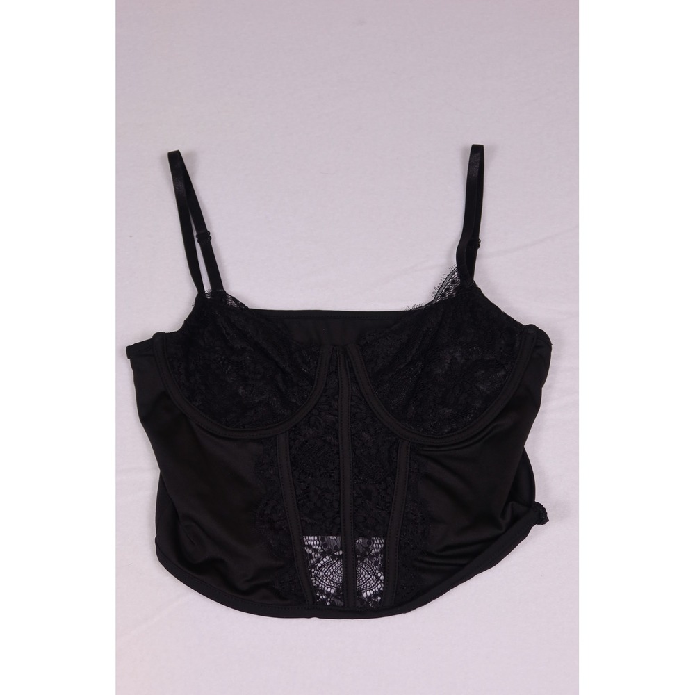 Black Lace Corset Camisole Top Underwire Bustier Adjustable Straps Night Out